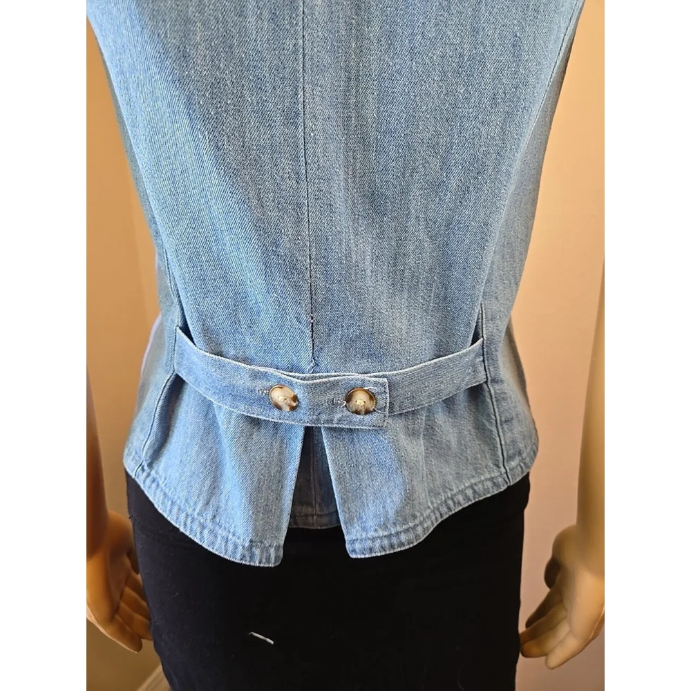 Metaphor Women's Vintage 90s Blue Denim Banded Collar Button Vest Size 10 - Picture 5 of 6